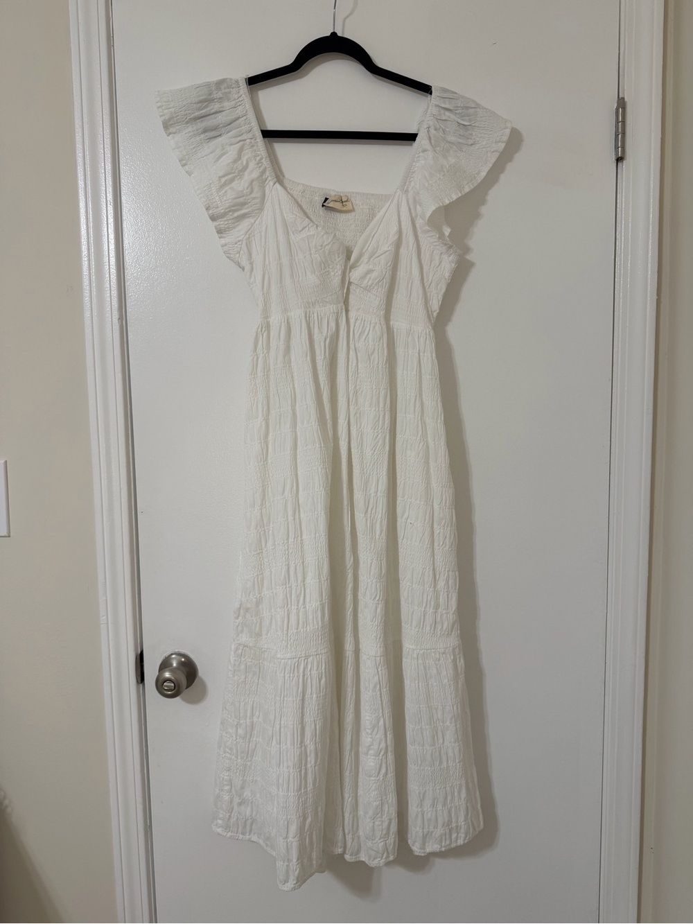 Universal Thread White Smocked Maxi Dress with Ruffle Detail